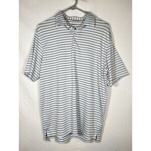 Johnnie O Polo Shirt Mens Medium Blue Striped Hangin Out Golf Performance Pocket